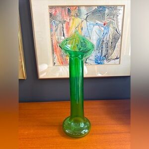 Jack in the pulpit art glass vase green hand blown 16”
